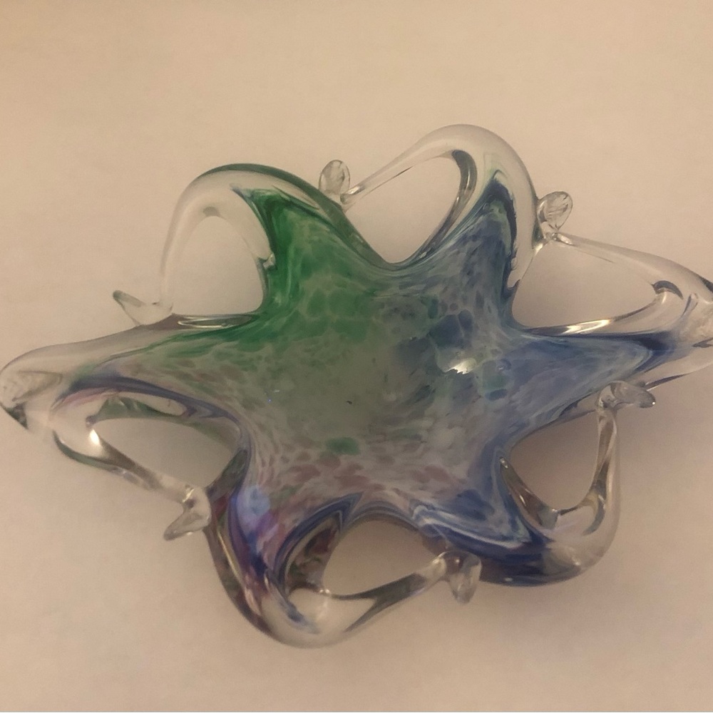 Murano Green and Blue Art Glass Paperweight Trinket Holder Blue Red Pink Green